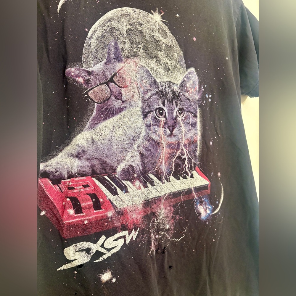 Women’s Vintage SXSW Cat / Space / Keyboard Tee, Size Small